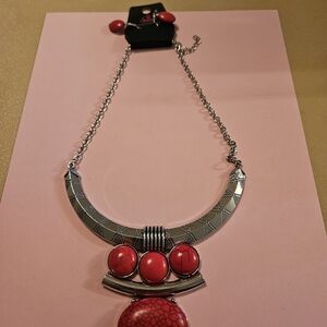 Silver and Red Statement Necklace